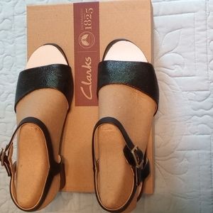 Clark's black heeled sandal, size 9